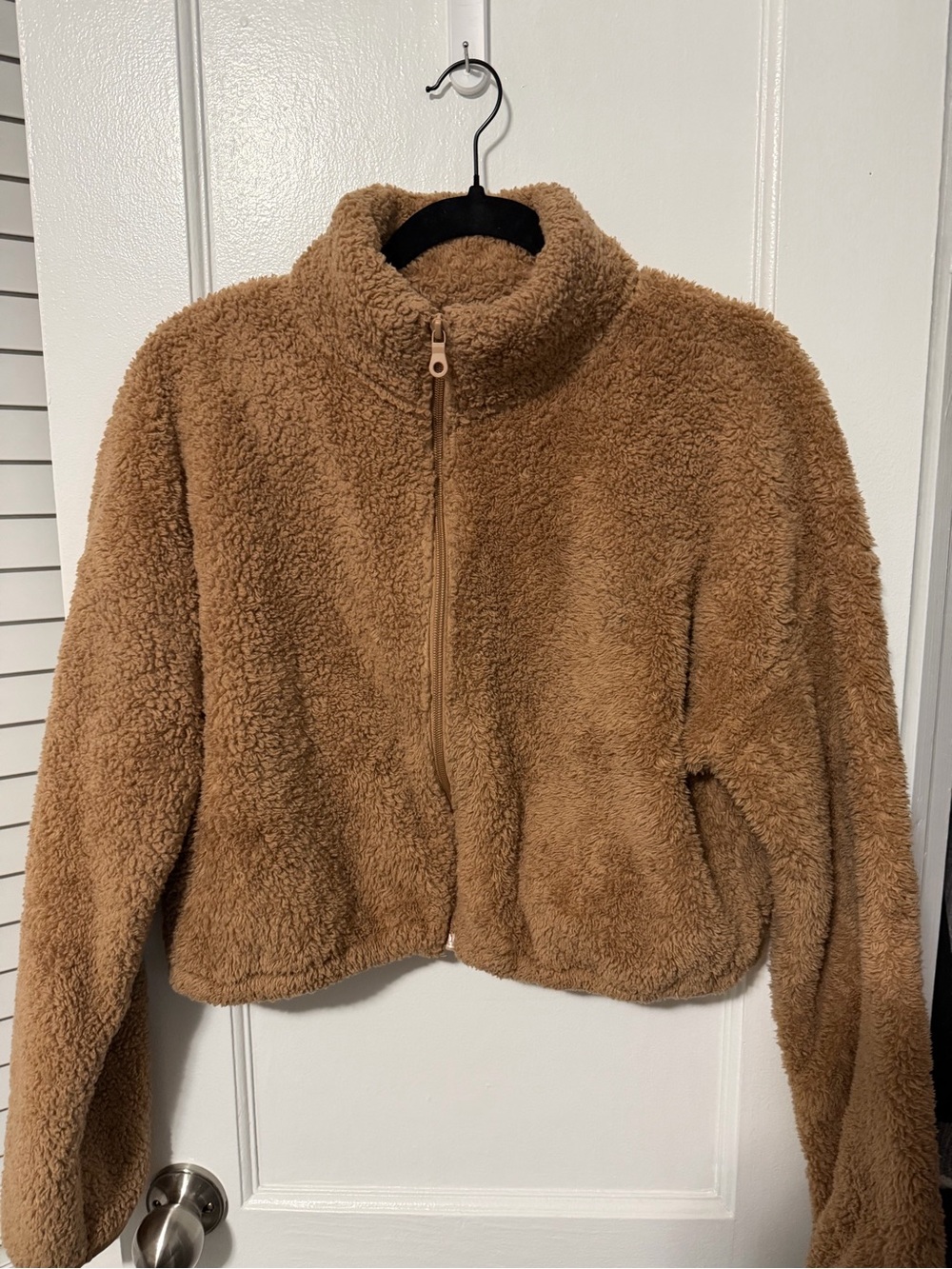 Cozy Offline Cropped Sherpa Jacket in Camel